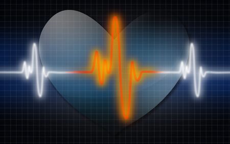 Blue waves with red heart symbol, 3D rendering