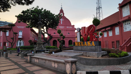MELAKA, MALAYSIA - 25 JUN, 2019: Day view of Christ Church & Dutch Square in Malacca Malaysia. Melaka is one of the most popular tourist destinations within Malaysia.のeditorial素材