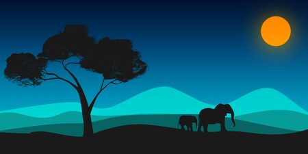 Black silhouette of elephant and tree, 3D renderingの写真素材