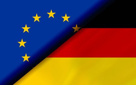 Flags of the EU and Germany divided diagonally. 3D renderingの写真素材