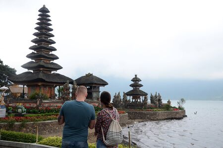 Pura Ulun Danu temple complex, at the edge of Lake Bratan in Bali, Indonesiaの写真素材
