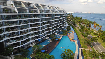 Singapore- 28 Oct, 2018: Condominium in Sentosa Cove with modern residence in Singaporeのeditorial素材