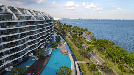 Singapore- 28 Oct, 2018: Condominium in Sentosa Cove with modern residence in Singaporeのeditorial素材
