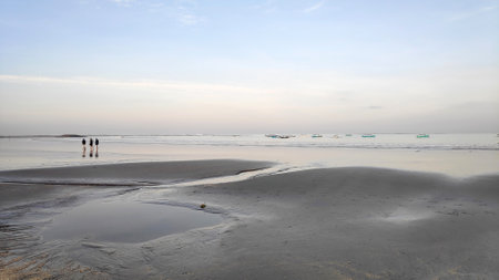 Bali, Indonesia- 18 Oct, 2019: View of the Kuta beach in the morning. Kuta Beach has one of the best surfing scenes in Asiaのeditorial素材