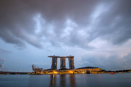 Singapore- Nov 16, 2019: The Marina Bay Sands complex in Singapore. Marina Bay Sands is an integrated resort and billed as the world's most expensive standalone casino propertyのeditorial素材