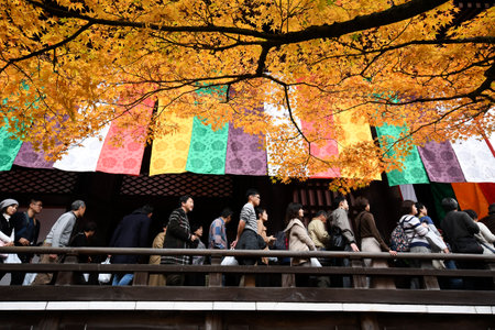 Kyoto, Japan- 24 Nov, 2019: People visit Eikando Zenrinji gardens in Kyoto, Japan. The Jodo Buddhism temple dates back to year 853.のeditorial素材