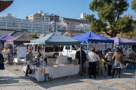 Osaka, Japan- 01 Dec, 2019: Flea Market near Shitennoji temple in Osaka Japanのeditorial素材