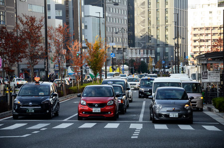 Kyoto, Japan- 24 Nov, 2019: Vehicle drive on the street in front of Kyoto station, Japan. Kyoto served as Japan capital and the emperor residence from 794 until 1868.のeditorial素材