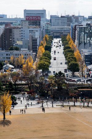 Himeji, Japan- 30 Nov, 2019: Aerial view of Himeji downtown from Himeji castle in Hyogo, Japan.のeditorial素材