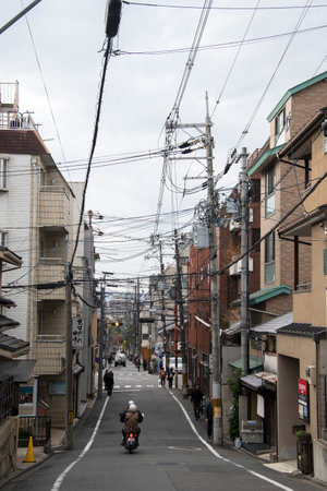 Kyoto, Japan- 27 Nov, 2019: Japanese street with local housing and shop houses in Kyoto Japanのeditorial素材