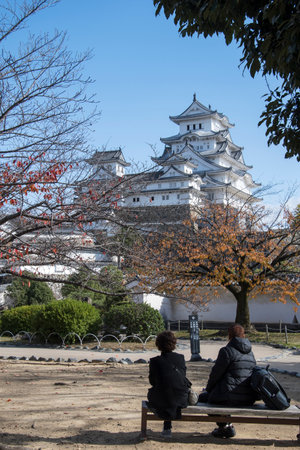 Himeji, Japan- 30 Nov, 2019: Tourists visit to Himeji castle in autumn season. Himeji Castle is the largest and most visited castle in Japanのeditorial素材