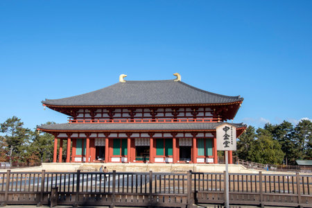 Nara, Japan- 27 Nov, 2019: View of the Chu-kondo (Central Golden Hall) at Kofukuji, with visitors, it is a Buddhist temple in Nara, Japanのeditorial素材