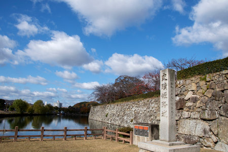 Himeji, Japan- 30 Nov, 2019: Moat of Himeji Castle in autumn. The castle is Japan unique architecture, built in the 17th centuryのeditorial素材