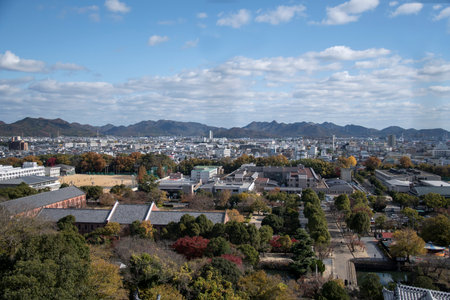 Himeji, Japan- 30 Nov, 2019: Aerial View of Himeji residence downtown from Himeji castle in Hyogo Kansai Japan.のeditorial素材