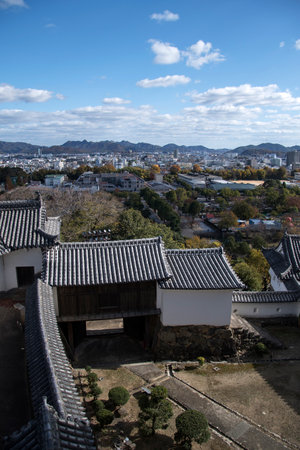 Himeji, Japan- 30 Nov, 2019: Aerial view of Himeji residence downtown from Himeji castle in Hyogo, Japan.のeditorial素材