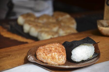 Yaki-Onigiri, traditional japanese grilled rice balls with seaweedの写真素材