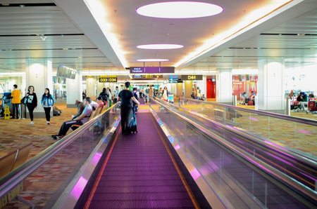 Singapore- 23 Nov, 2019: Interior of Terminal 1 in Changi Airport Singapore . Singapore Changi Airport is the primary civilian airport for Singapore and one of the largest transportation hubs in Southeast Asia