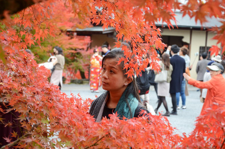 Kyoto, Japan- 24 Nov, 2019: People visit Eikando Zenrinji gardens in Kyoto, Japan. The Jodo Buddhism...