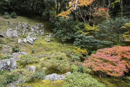 Beautiful fall colors in Ginkaku-ji Silver Pavilion during the autumn season in Kyoto, Japan