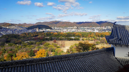 Himeji, Japan- 30 Nov, 2019: Aerial view of Himeji residence downtown from Himeji castle in Hyogo, Japan.のeditorial素材