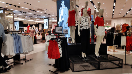 Johor Bahru, Malaysia- 14 Dec, 2019: Fashion clothes display in department store in AEON Mall, Johor Bahru.のeditorial素材