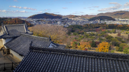 Himeji, Japan- 30 Nov, 2019: Aerial view of Himeji residence downtown from Himeji castle in Hyogo, Japan.のeditorial素材