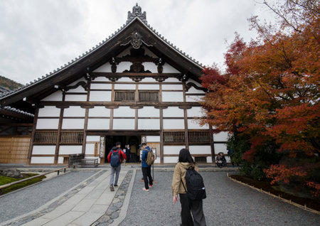 Kyoto, Japan-26 Nov, 2019: Tourists enjoy autumn at Tenryuji gardens in Arashiyama, Kyoto, Japan. Kyoto has 17 UNESCO World Heritage Site landmarks.のeditorial素材