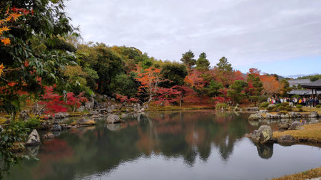 Kyoto, Japan-26 Nov, 2019: Beautiful zen garden in Tenryuji temple in Arashiyama, Kyoto, Japan. Kyoto has 17 UNESCO World Heritage Site landmarks.のeditorial素材