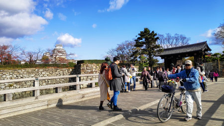 Himeji, Japan- 30 Nov, 2019: Beautiful white Himeji Castle in autumn season in Hyogo Prefecture, Japan. Himeji Castle is the largest and most visited castle in Japanのeditorial素材