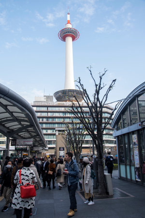 Kyoto, Japan- 24 Nov, 2019: Kyoto Tower located in Kyoto, Japan. The tower is the tallest structure in Kyoto with its observation deck at 100 metresのeditorial素材