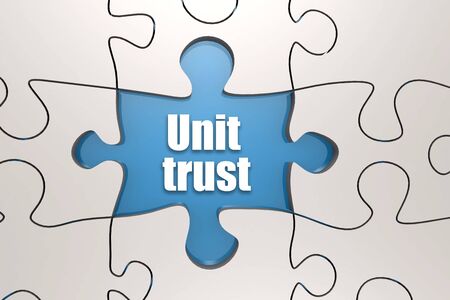 Unit trust word on jigsaw puzzle, 3D renderingの写真素材
