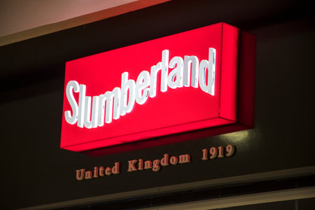Johor Bahru, Malaysia- 27 Jan, 2020- Slumberland retail exterior sign and logo. Slumberland Furniture Inc. is a furniture retailer in the United States.のeditorial素材