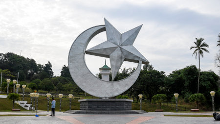 Johor Bahru, Malaysia- 27 Jan, 2020: Beautiful iconic landmark and new tourist attraction at the entrance of Istana Bukit Serene, Sultan of Johor.のeditorial素材