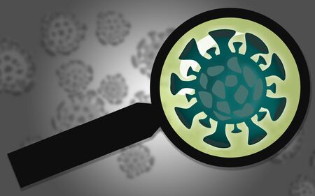 Corona virus seen with a magnifying glass, 3d renderingの写真素材