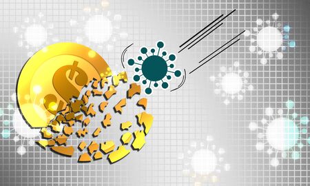 Pandemic and viral epidemic shatter coin. 3d renderingの写真素材