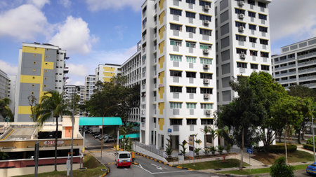 Singapore, 31 Mar, 2020: Typical View of Singapore residential building also known as HDB in the afternoon.のeditorial素材