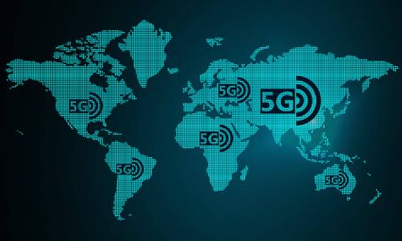 Global 5G high speed internet world map, 3d renderingの写真素材
