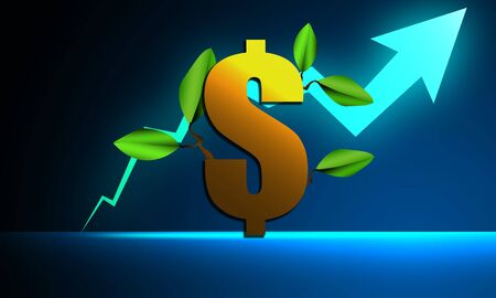 Dollar sign with green leaves. Finance and banking concept. 3d renderingの写真素材
