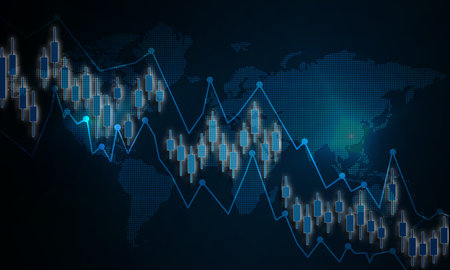 Business candle stick graph chart of stock market, 3d renderingのeditorial素材