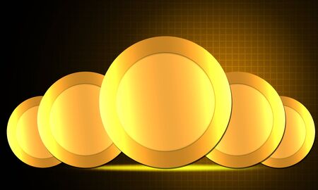 Five round gold coins line up with shine, 3d renderingの写真素材
