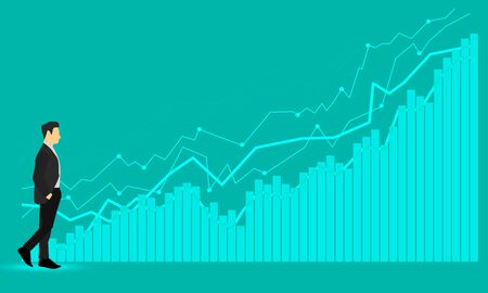 Businessman standing nearthe growing graph, 3d renderingの写真素材