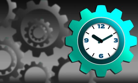 Clock and gear sign for productivity concept, 3d rendering