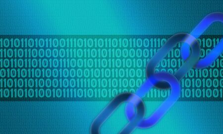 Blockchain symbol on binary code number background, 3d rendering