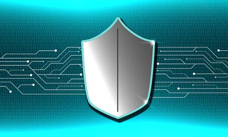Isolated shield with binary background, 3d rendering