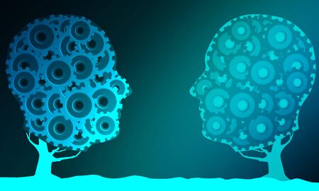 Human head with cogs and gears for business communication concept, 3d rendering.の写真素材