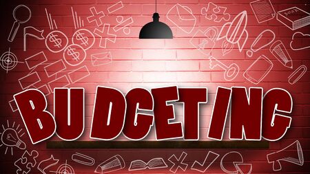 Budgeting concept with lamp on the wall. 3d renderingの写真素材