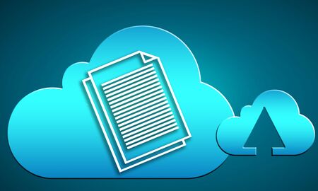 Cloub computing with blue cloud icon and white line text document, 3d renderingの写真素材