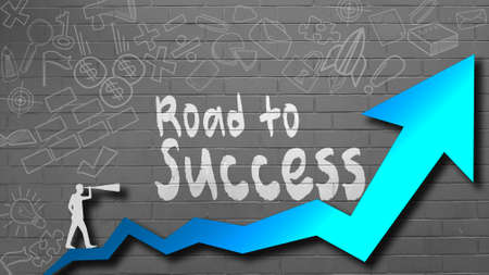 Road to success word for success concept with blue arrow. 3d renderingの写真素材