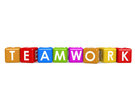 Teamwork cube crossword on white background, 3D renderingの写真素材