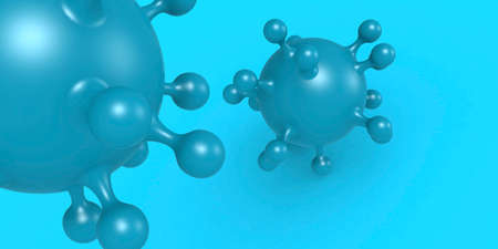 Corona virus cell in blue color background, 3D renderingの写真素材
